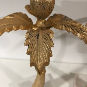 Set of 2 Gold palm candle holder with marble